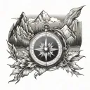Compass Mountain tattoo design idea