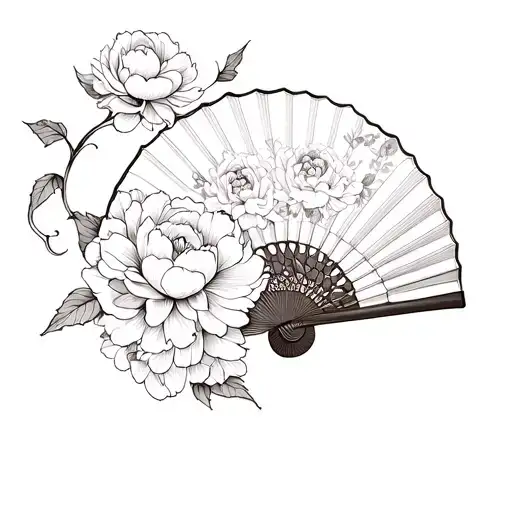 Japanese fan with peonies flower tattoo tattoo design idea