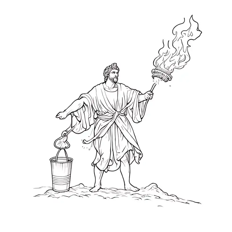 St. Florian putting out a house fire with a bucket of water tattoo design idea