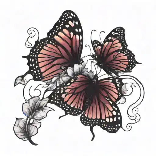 Memorial tattoo of two monarch butterflies with one being a pretty dark red and the other one being a dark purple with t tattoo design idea