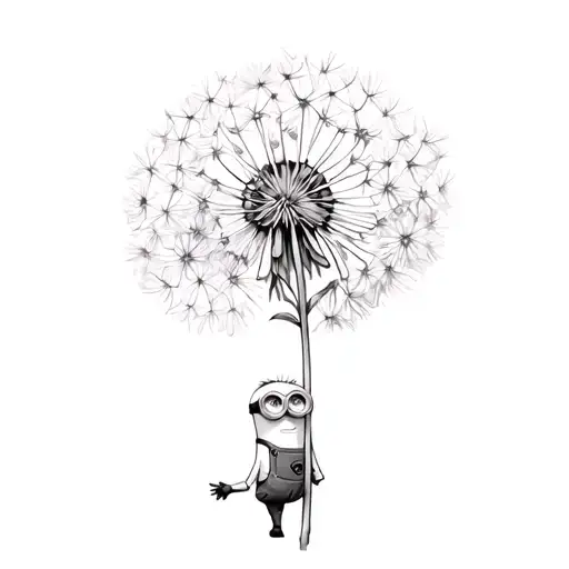 minion holdin dandelion flower tattoo design idea