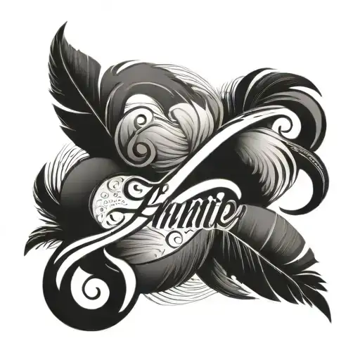 infinity with feather and name Annie tattoo design idea