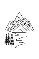 geometric outdoors mountains trees colors sunset over lake tattoo design idea