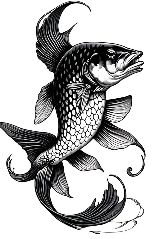 asian Arowana and Blackdiamon stingray swimming tattoo design idea