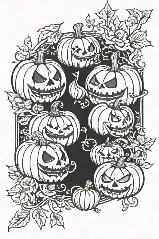 pumpkins skeletons halloween jack o lantern tattoo design idea