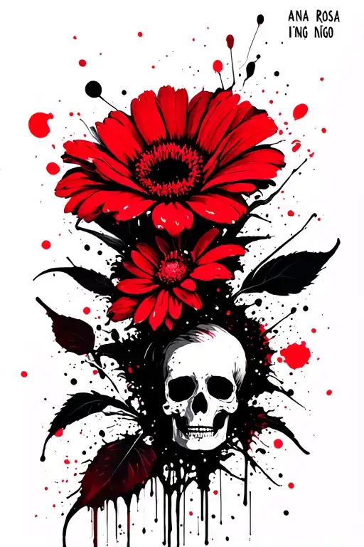 Life and death flower with the names Ana Rosa and Iñigo spelled in japanese next to them tattoo design idea