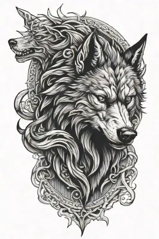 fenrir viking norse wolf tattoo design idea