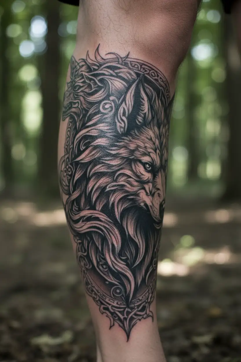 fenrir viking norse wolf tattoo design idea
