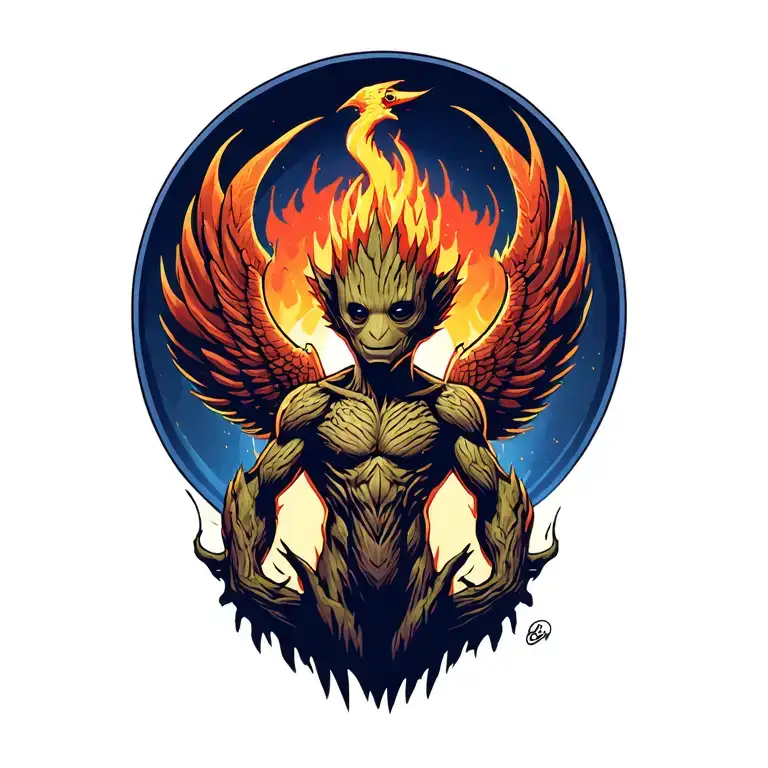 I am Groot playing with a Phoenix tattoo design idea