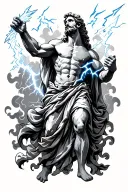 zeus throwing lightning bolt tattoo design idea