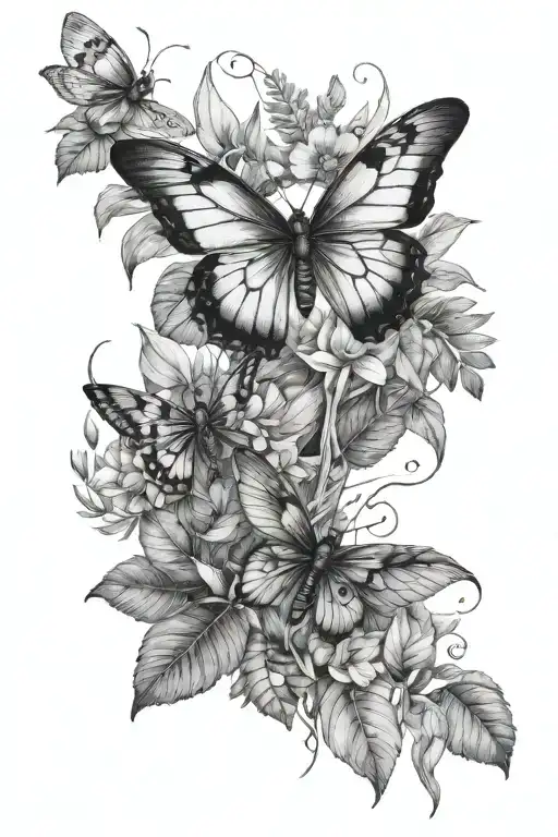 plants and insects hidden among the foliage tattoo design idea