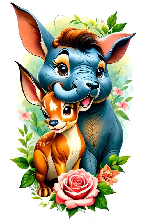disney tattoo with bambi, dumbo, the aristocats, baloo, and the rose from beauty and the beast tattoo design idea