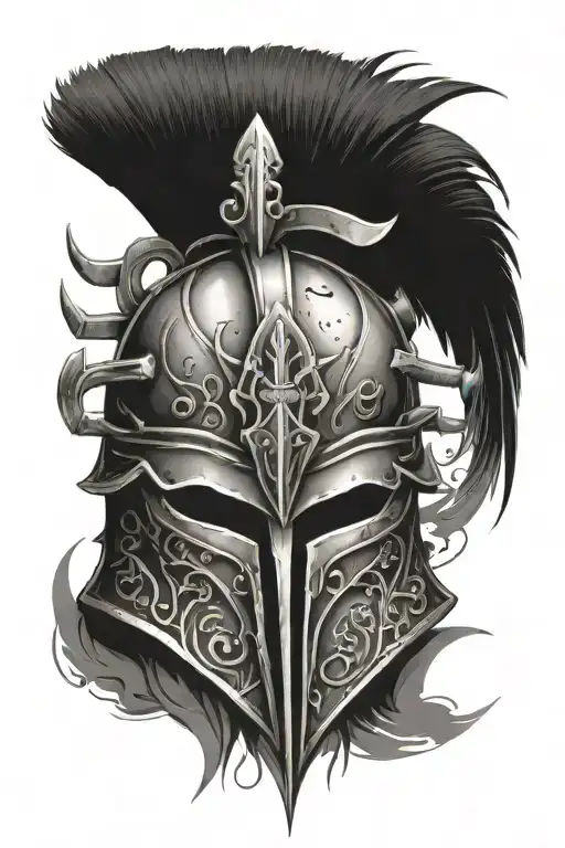 gladiator helmet adorned with symbols tattoo design idea