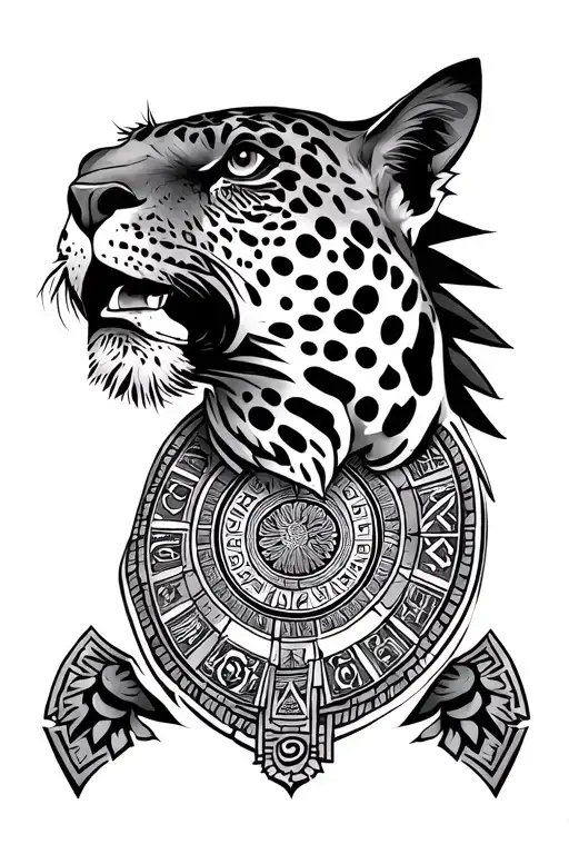 Aztec calendar with Jaguar Guerrero tattoo design idea