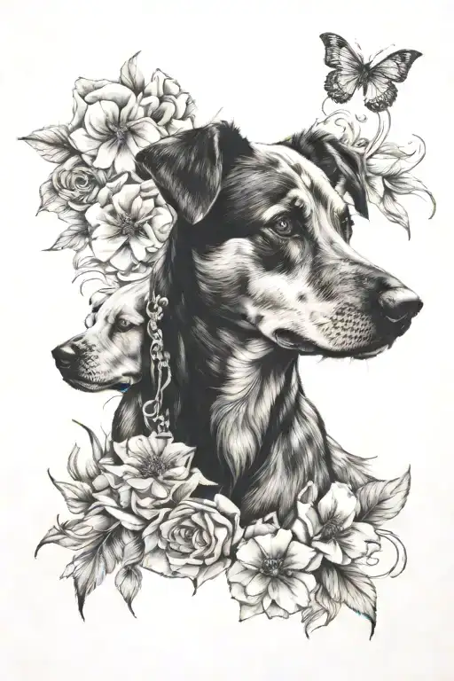 flower dog surrounded memorial tattoo tattoo design idea