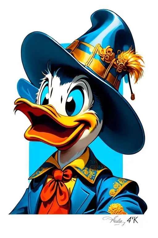 donald duck wearing sorcerer  mickey's hat tattoo design idea