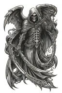 grim reaper holding scythe, armored divine angels tattoo design idea
