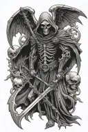 grim reaper holding scythe, armored divine angels tattoo design idea