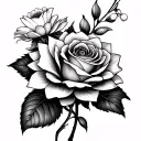 2 roses, daisy, water lily, morning glory, daffodil, Lilly of the valley  tattoo design idea