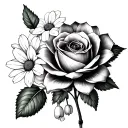 2 roses, daisy, water lily, morning glory, daffodil, Lilly of the valley  tattoo design idea