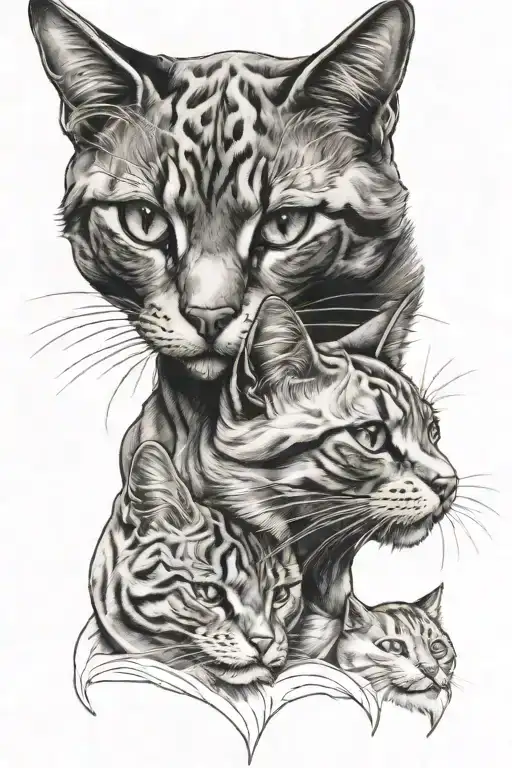 3 head cat tattoo design idea
