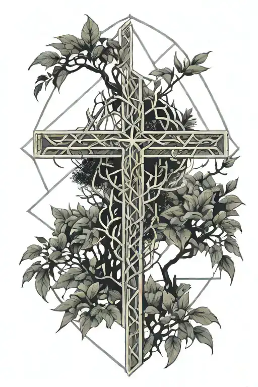 a cross and willow tree branch tattoo design idea