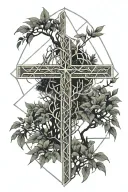a cross and willow tree branch tattoo design idea