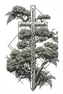 a cross and willow tree branch tattoo design idea