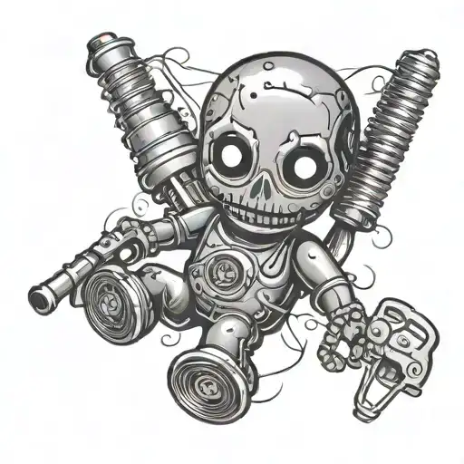 voodoo doll with resiprator and spray foam gun tattoo design idea