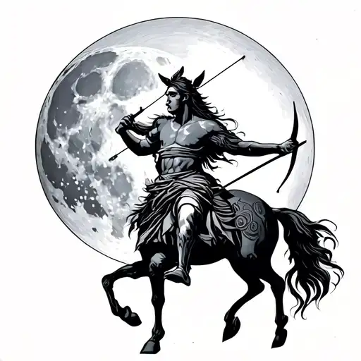 Centaur Archer Silhouette under a Full Moon– Classic imagery of the Sagittarius sign with a mythic edge. tattoo design idea