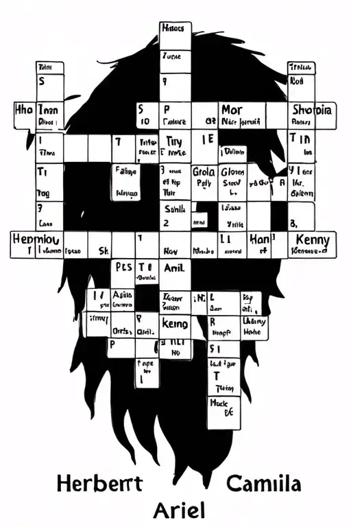 crossword puzzle with the following names incorporated Herbert, Gloria, Kenny, Ariel, Camila tattoo design idea