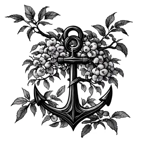 peach tree and anchor tattoo design idea