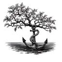 peach tree and anchor tattoo design idea