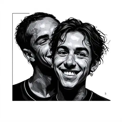 a person smiling but in the back of their head overthinking  tattoo design idea