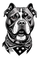 smiling pitbull wearing bandana around his neck line art tattoo design idea