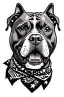 smiling pitbull wearing bandana around his neck line art tattoo design idea