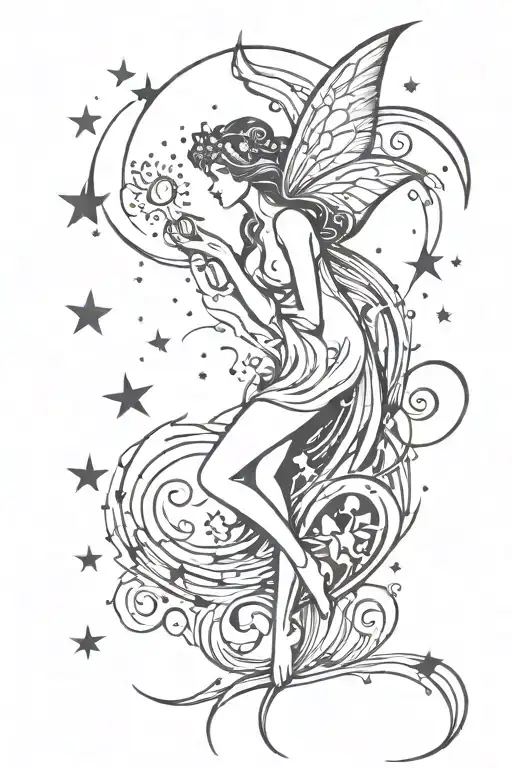 moons stars fairy core tattoo design idea