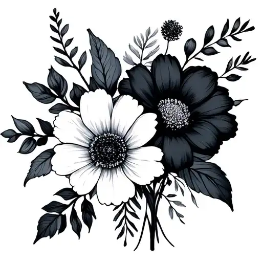 minimalist Birth Flower bouquet January March July August birth flower tattoo design idea