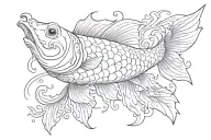 Draw a fish (not a koi). The fish has scales in which the symbols V, dove, heart and anchor are integrated. tattoo design idea