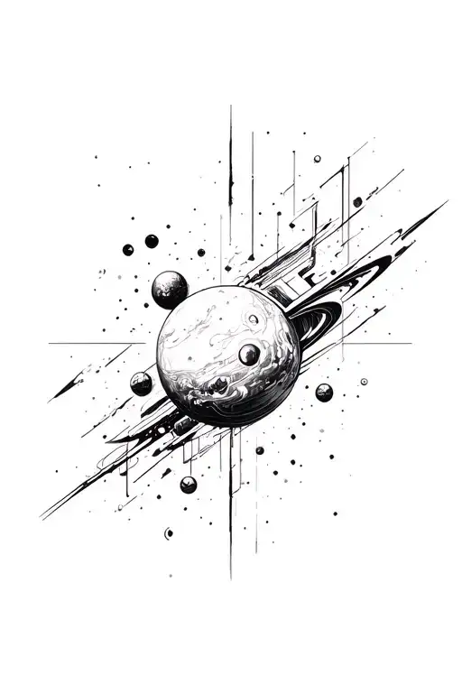 sketch for tattoo in abstract style with space theme in black and white tattoo design idea