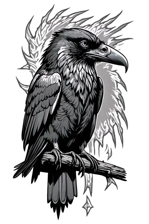 Norse ravens perched tattoo design idea