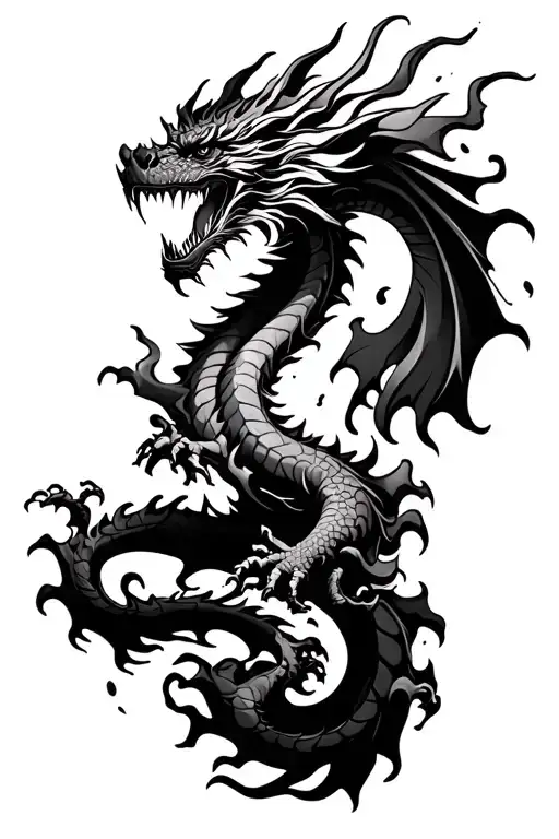 Dragon erupting the flame tattoo design idea