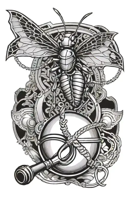 An intricate tattoo featuring a stethoscope intertwined with a cricket ball and bat, symbolizing the client's dual passions for medicine and cricket tattoo design idea