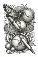 An intricate tattoo featuring a stethoscope intertwined with a cricket ball and bat, symbolizing the client's dual passions for medicine and cricket tattoo design idea