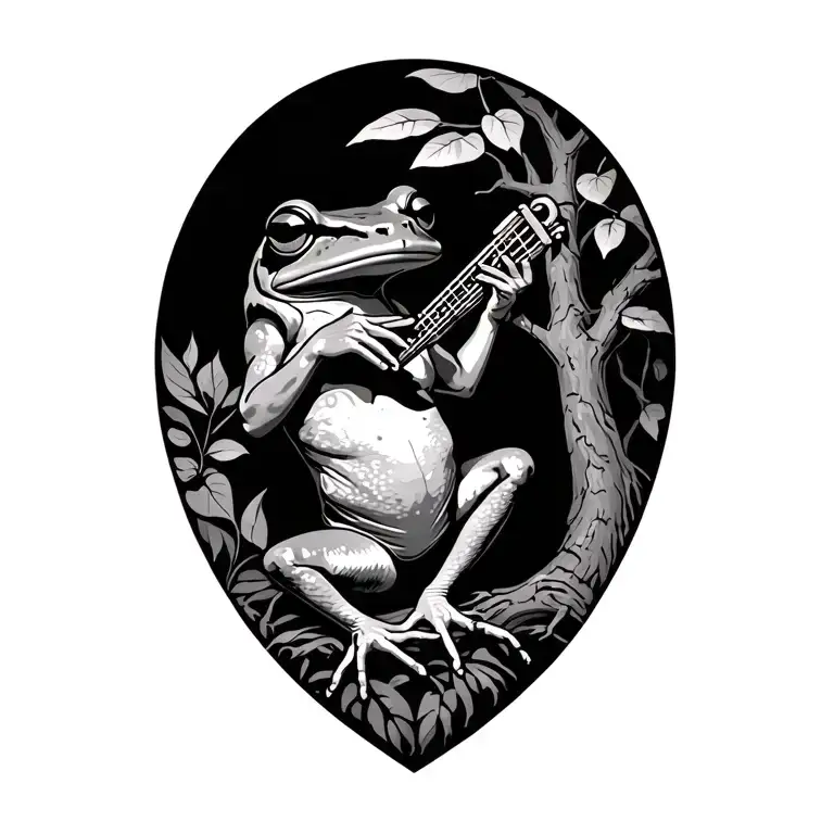 ayahuasca tree Kambo frog playing harmonica tattoo design idea