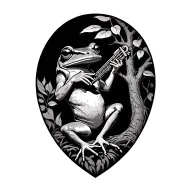 ayahuasca tree Kambo frog playing harmonica tattoo design idea