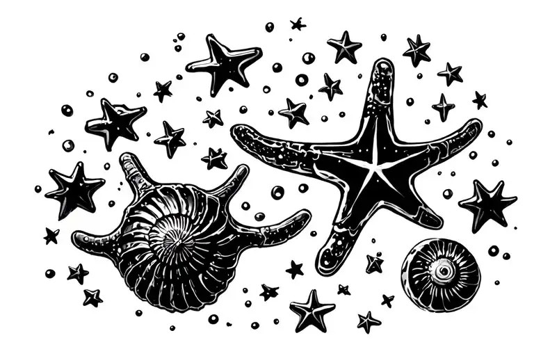 stars and seashells scattered like freckles tattoo design idea