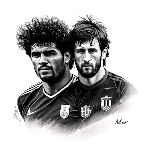 Maradona and Messi together tattoo design idea