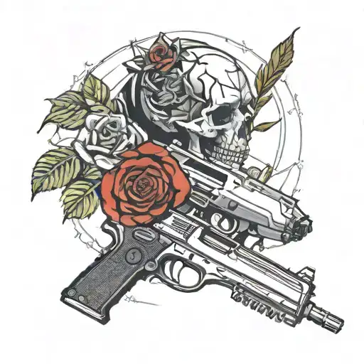Supra MK4 next to black rose and gun tattoo design idea