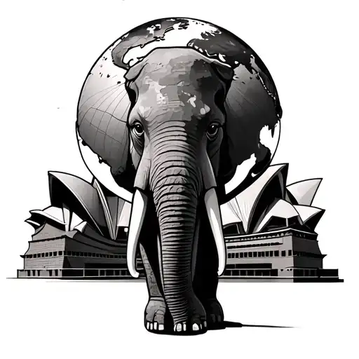 globe, moai, elephant, great wall, sydney opera house tattoo design idea